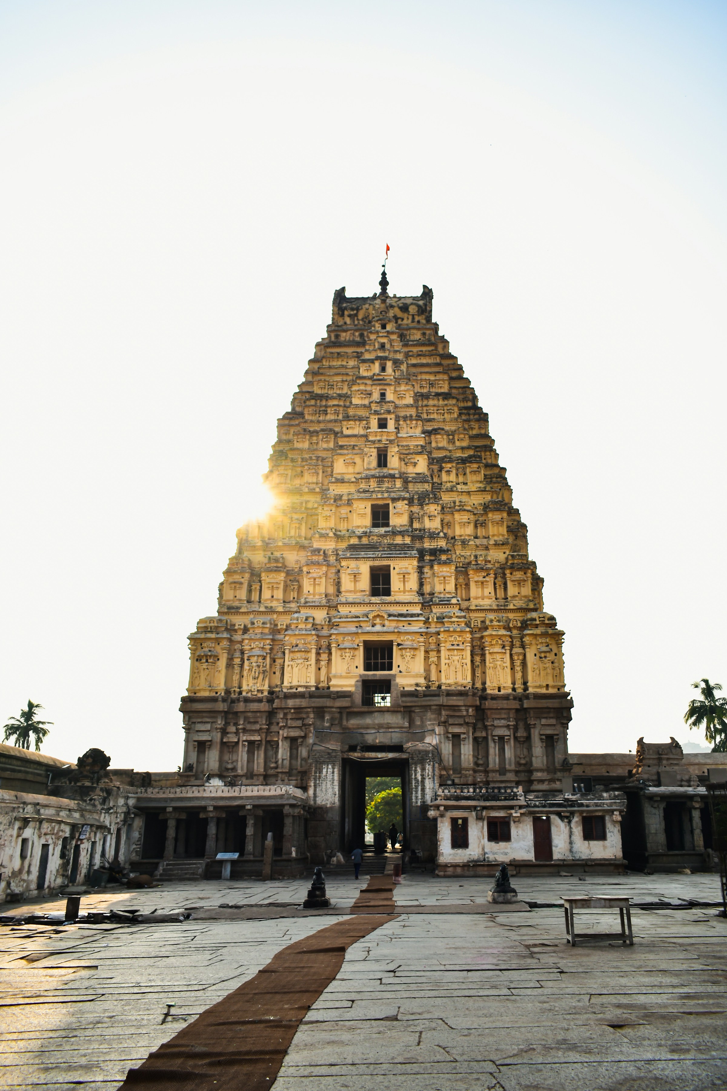 Virupaksha temple gopuram at sunrise, Hampi